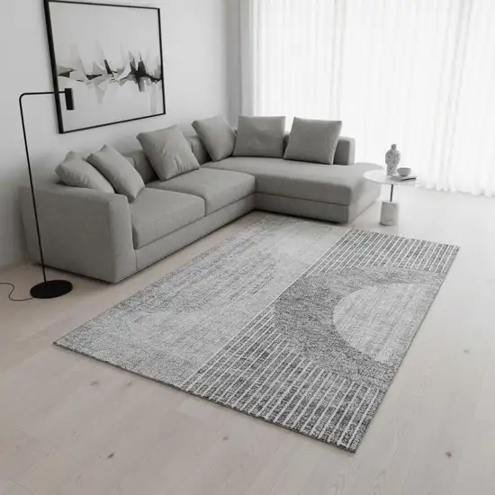 Gray And Silver Geometric Washable Area Rug With UV Protection Photo 1