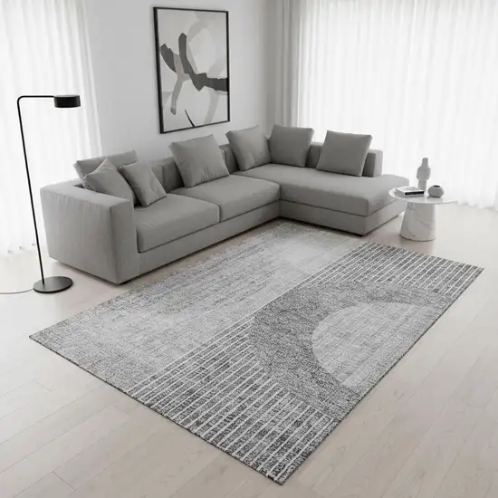 Gray And Silver Geometric Washable Area Rug With UV Protection Photo 1