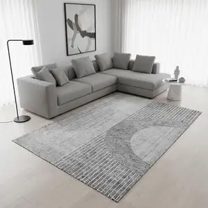 Photo of Gray And Silver Geometric Washable Area Rug With UV Protection