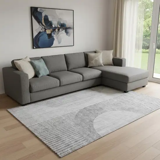 Gray And Silver Geometric Washable Area Rug With UV Protection Photo 1