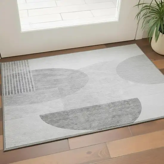 Gray And Silver Geometric Washable Area Rug With UV Protection Photo 2
