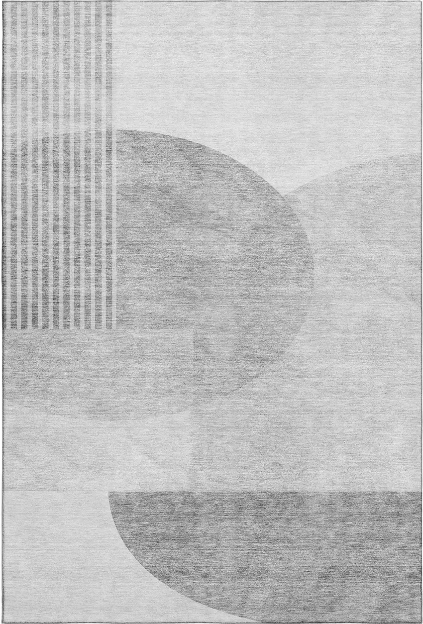 Gray And Silver Geometric Washable Area Rug With UV Protection Photo 1