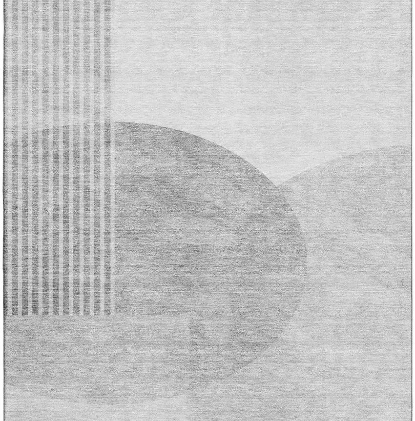 Gray And Silver Geometric Washable Area Rug With UV Protection Photo 3