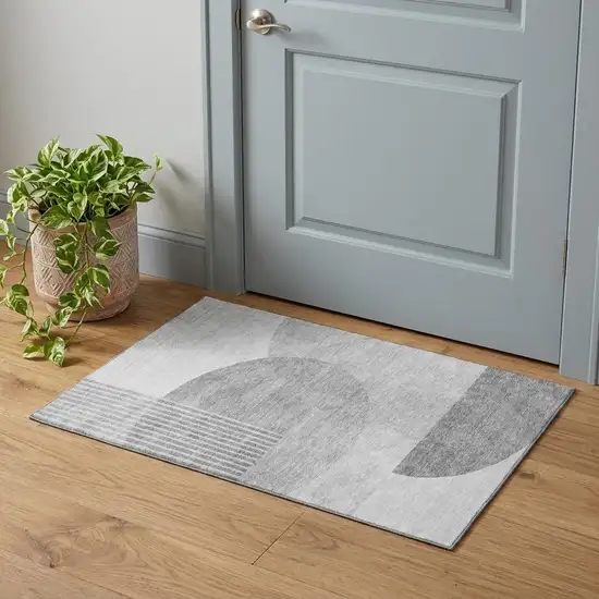 Gray And Silver Geometric Washable Area Rug With UV Protection Photo 1
