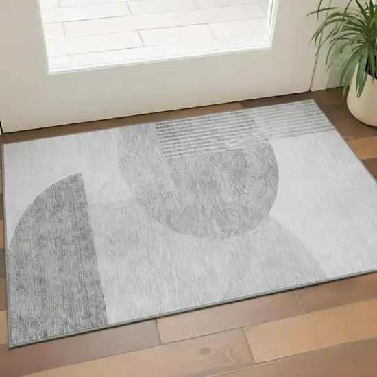 Gray And Silver Geometric Washable Area Rug With UV Protection Photo 1