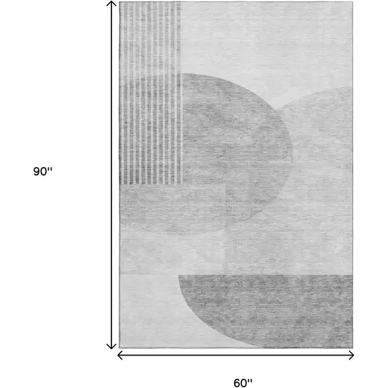 Gray And Silver Geometric Washable Area Rug With UV Protection Photo 3