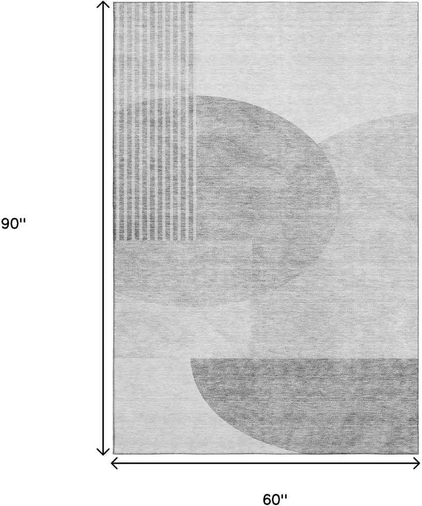 Gray And Silver Geometric Washable Area Rug With UV Protection Photo 3