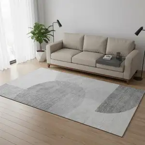 Photo of Gray And Silver Geometric Washable Area Rug With UV Protection