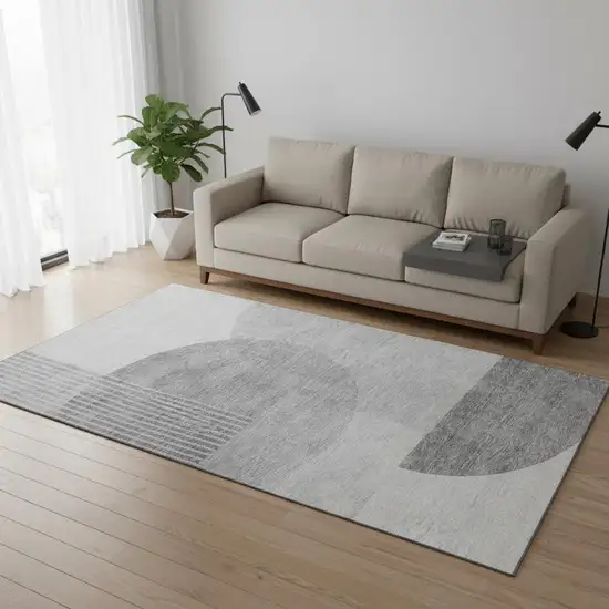 Gray And Silver Geometric Washable Area Rug With UV Protection Photo 1