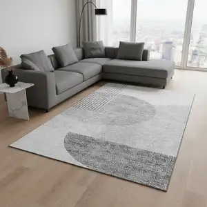 Photo of Gray And Silver Geometric Washable Area Rug With UV Protection