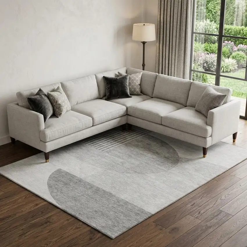 Gray And Silver Geometric Washable Area Rug With UV Protection Photo 1