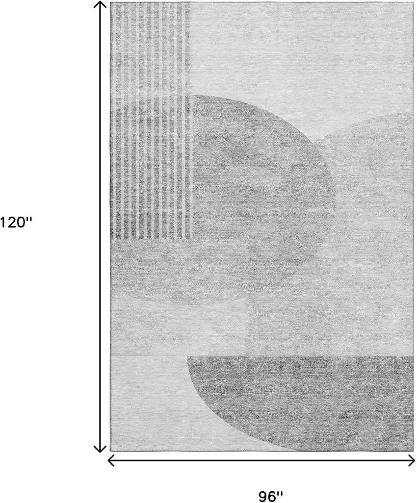 Gray And Silver Geometric Washable Area Rug With UV Protection Photo 4