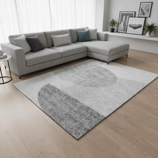 Gray And Silver Geometric Washable Area Rug With UV Protection Photo 3