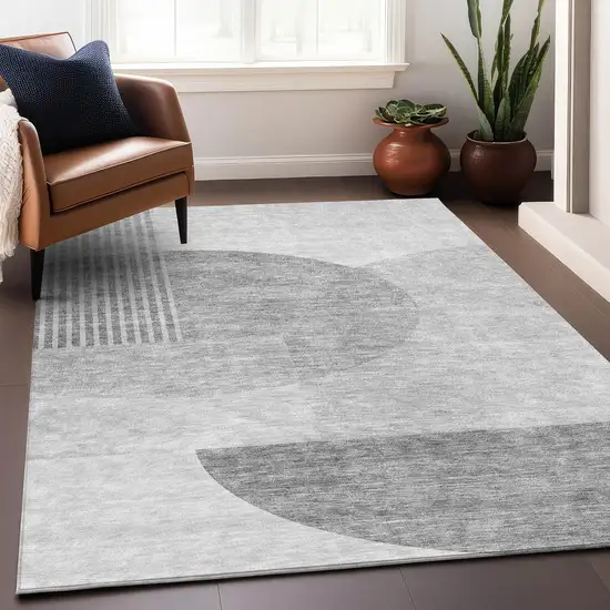 Gray And Silver Geometric Washable Area Rug With UV Protection Photo 6