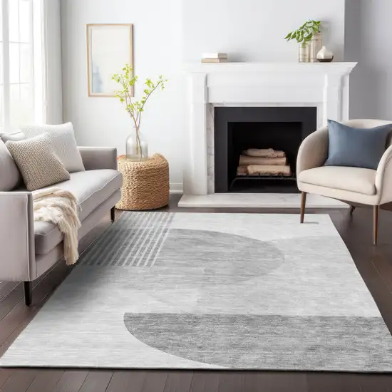 Gray And Silver Geometric Washable Area Rug With UV Protection Photo 5
