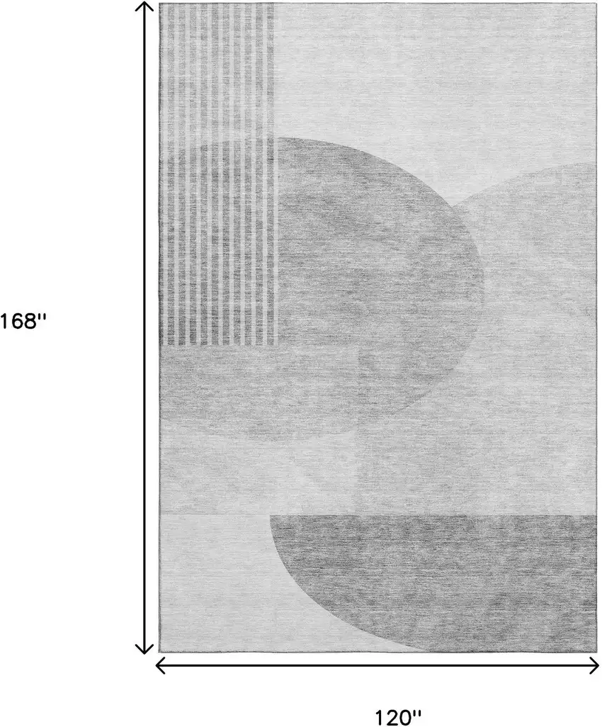 Gray And Silver Geometric Washable Area Rug With UV Protection Photo 4