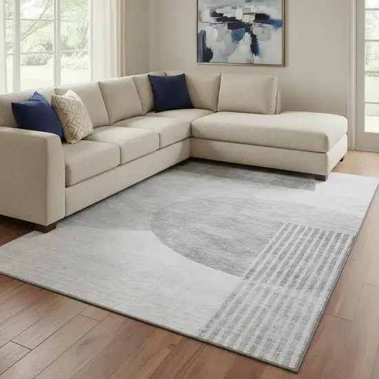 Gray And Silver Geometric Washable Area Rug With UV Protection Photo 1