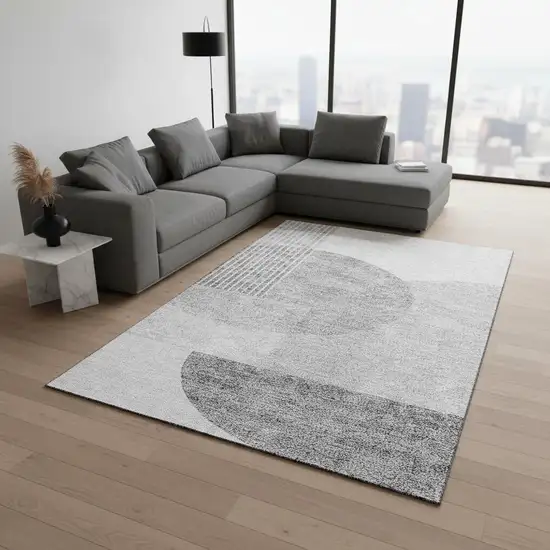 Gray And Silver Geometric Washable Area Rug With UV Protection Photo 3