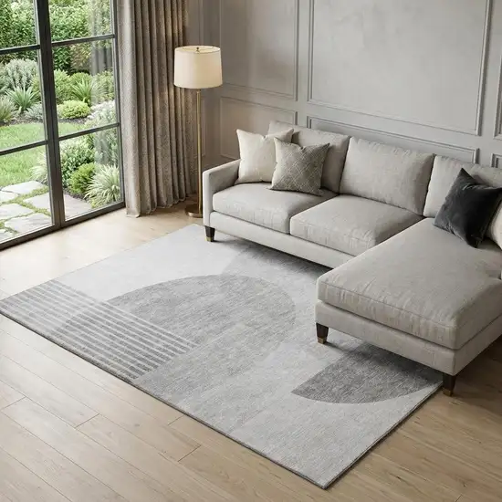 Gray And Silver Geometric Washable Area Rug With UV Protection Photo 1