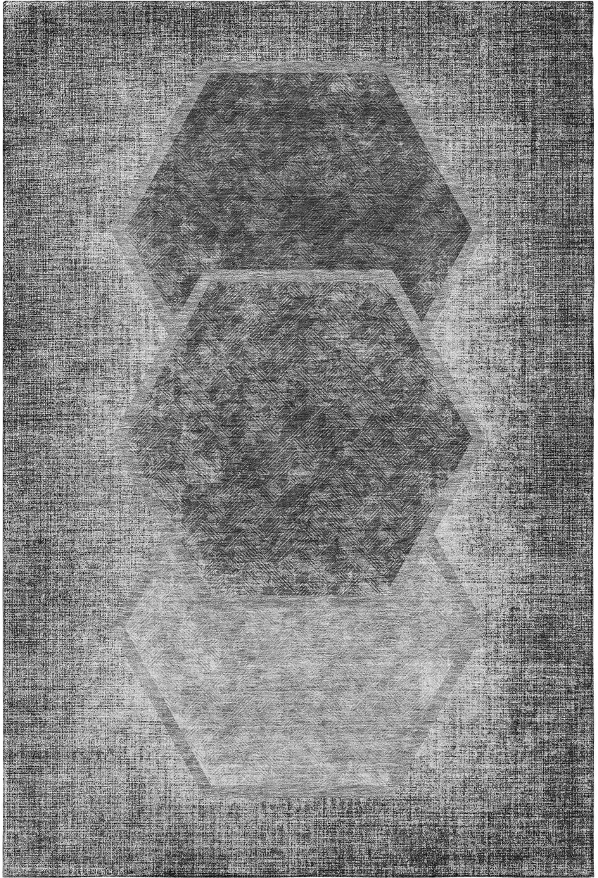 Gray And Silver Geometric Washable Area Rug With UV Protection Photo 3