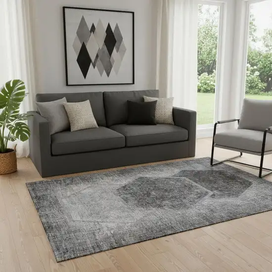 Gray And Silver Geometric Washable Area Rug With UV Protection Photo 1