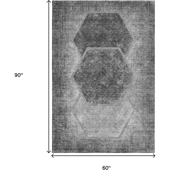 Gray And Silver Geometric Washable Area Rug With UV Protection Photo 3