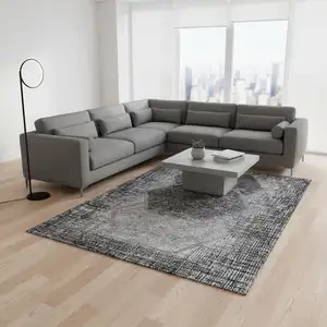 Photo of Gray And Silver Geometric Washable Area Rug With UV Protection