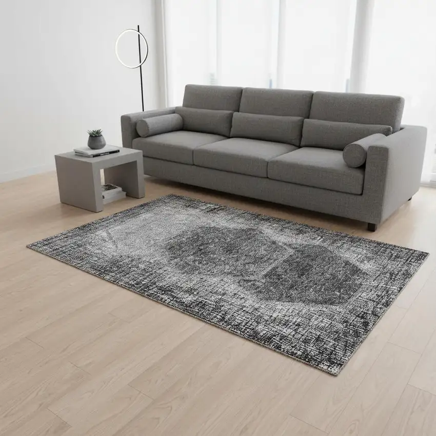Gray And Silver Geometric Washable Area Rug With UV Protection Photo 3