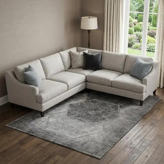 Gray And Silver Geometric Washable Area Rug With UV Protection Photo 1