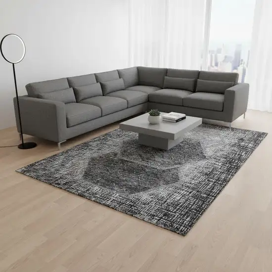 Gray And Silver Geometric Washable Area Rug With UV Protection Photo 1