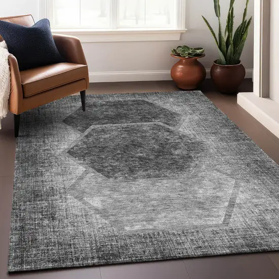 Gray And Silver Geometric Washable Area Rug With UV Protection Photo 5
