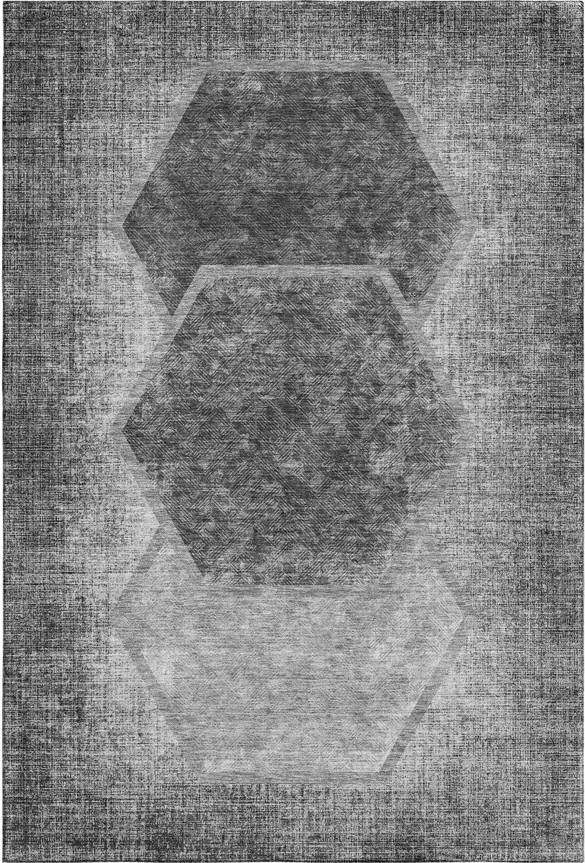 Gray And Silver Geometric Washable Area Rug With UV Protection Photo 2