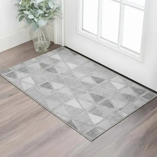 Gray And Silver Geometric Washable Area Rug With UV Protection Photo 3