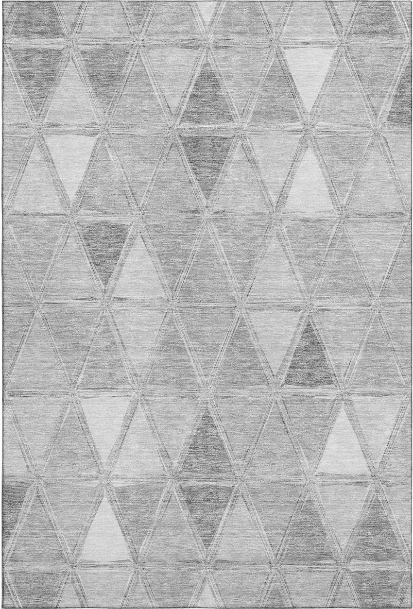 Gray And Silver Geometric Washable Area Rug With UV Protection Photo 1