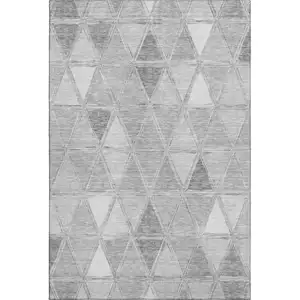 Photo of Gray And Silver Geometric Washable Area Rug With UV Protection