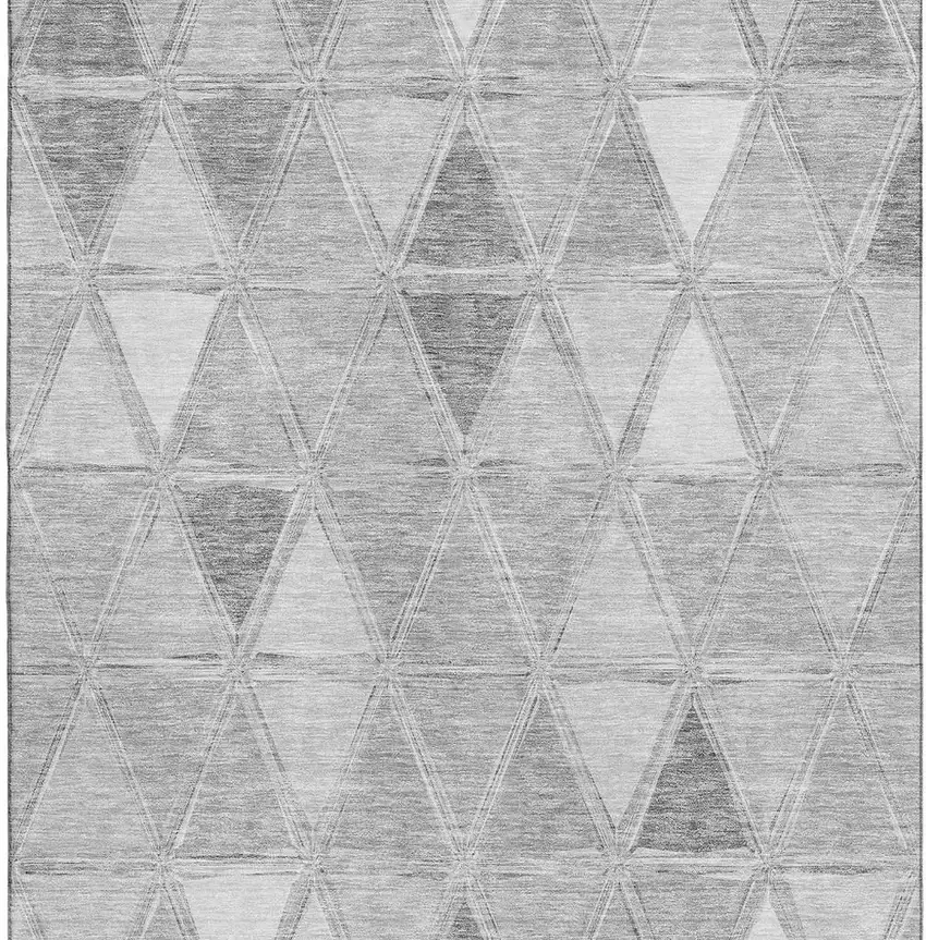 Gray And Silver Geometric Washable Area Rug With UV Protection Photo 4