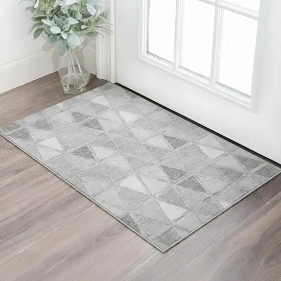 Gray And Silver Geometric Washable Area Rug With UV Protection Photo 2