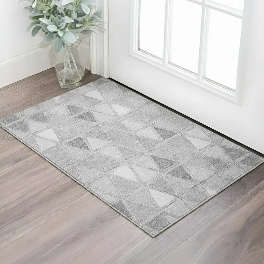 Gray And Silver Geometric Washable Area Rug With UV Protection Photo 2