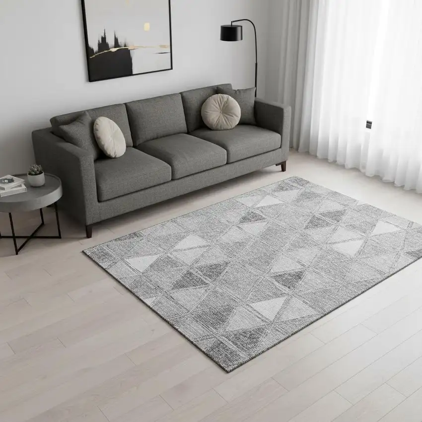 Gray And Silver Geometric Washable Area Rug With UV Protection Photo 1