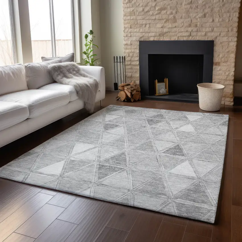 Gray And Silver Geometric Washable Area Rug With UV Protection Photo 5