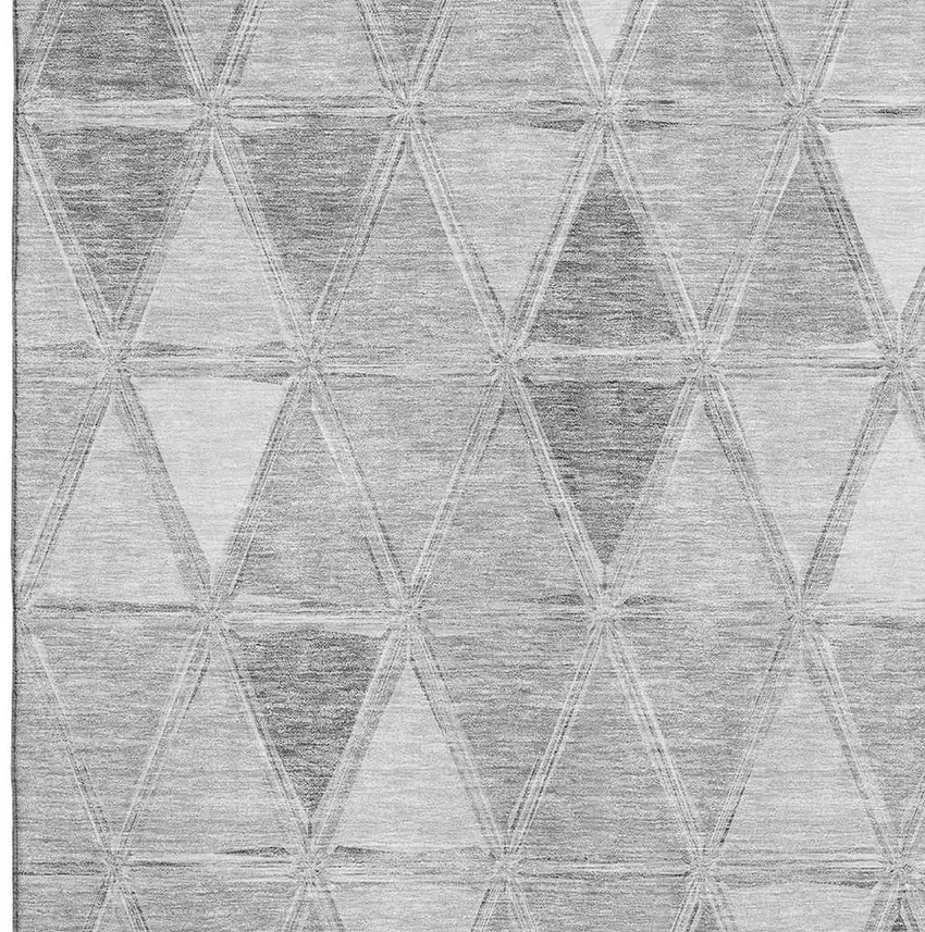 Gray And Silver Geometric Washable Area Rug With UV Protection Photo 4