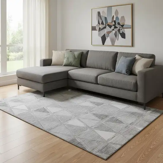Gray And Silver Geometric Washable Area Rug With UV Protection Photo 1