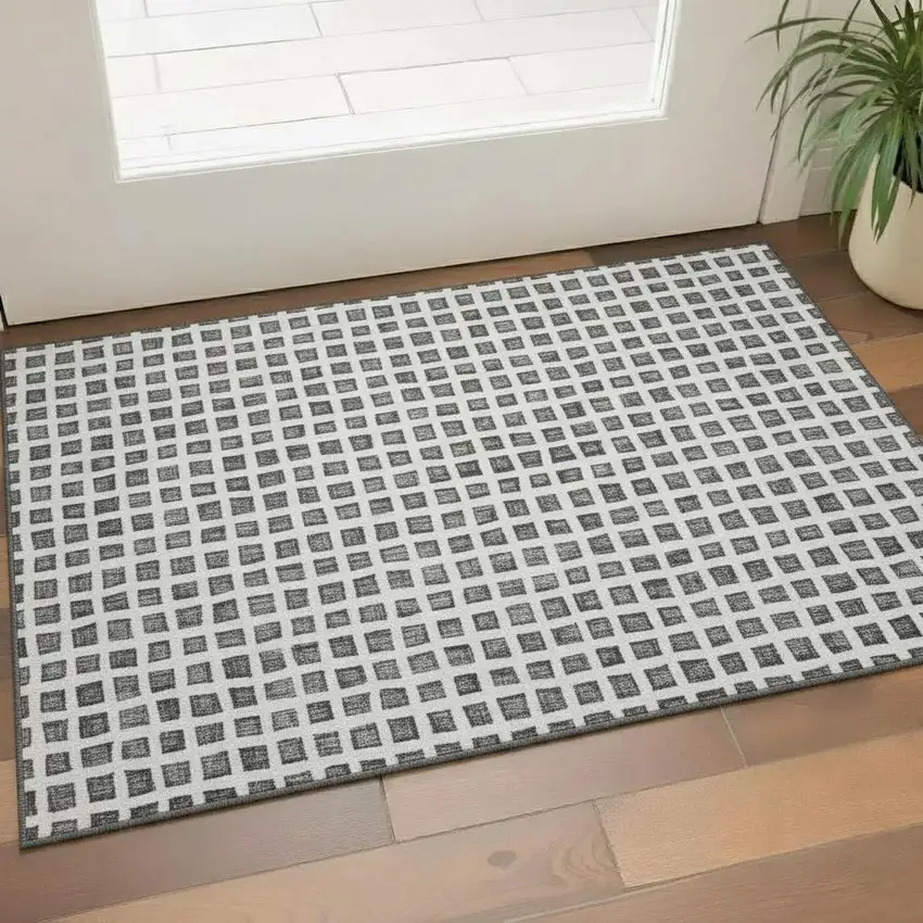Gray And Silver Geometric Washable Area Rug With UV Protection Photo 1