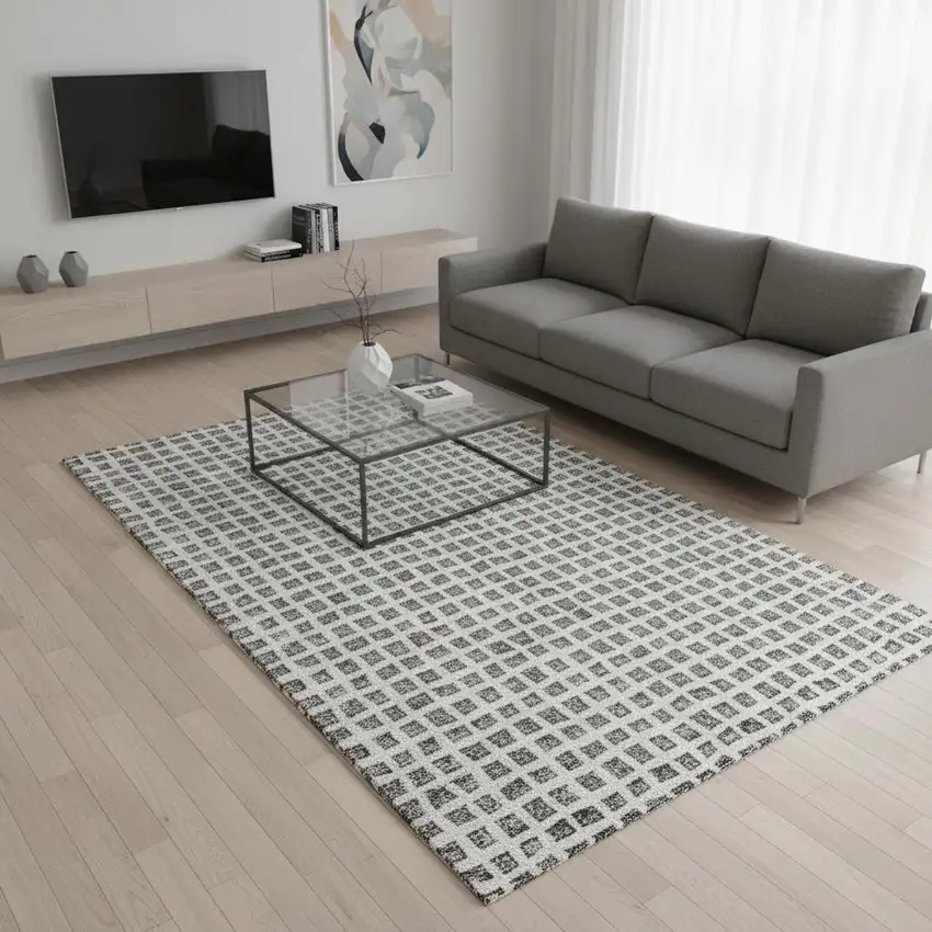 Gray And Silver Geometric Washable Area Rug With UV Protection Photo 2