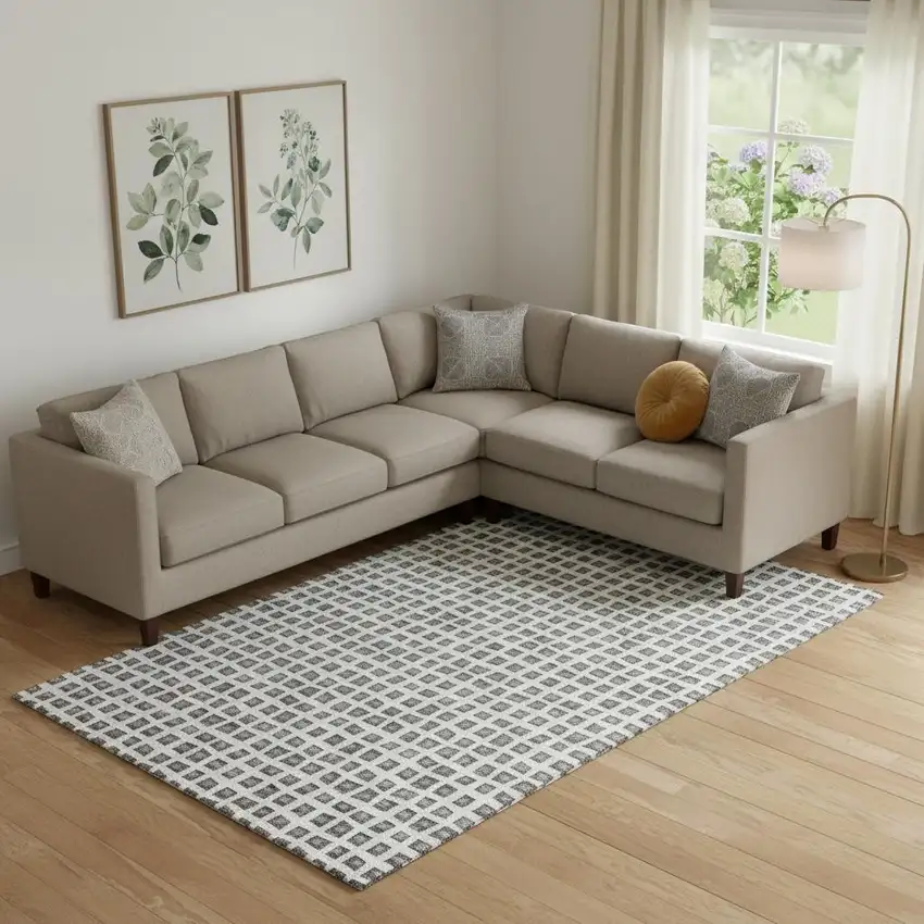Gray And Silver Geometric Washable Area Rug With UV Protection Photo 1