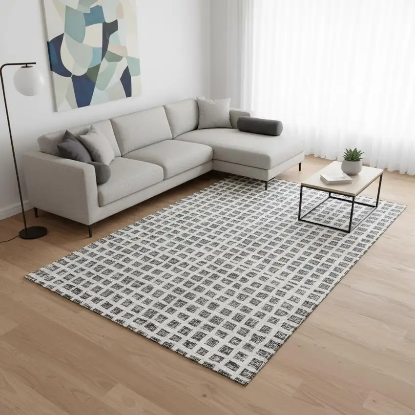 Gray And Silver Geometric Washable Area Rug With UV Protection Photo 2