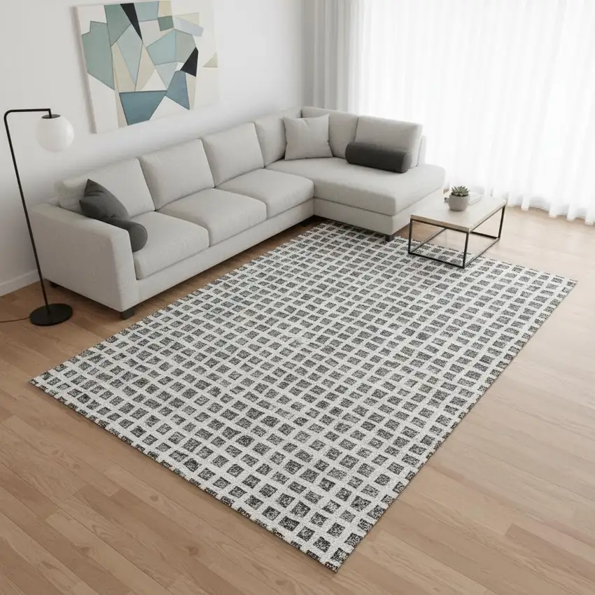 Gray And Silver Geometric Washable Area Rug With UV Protection Photo 2