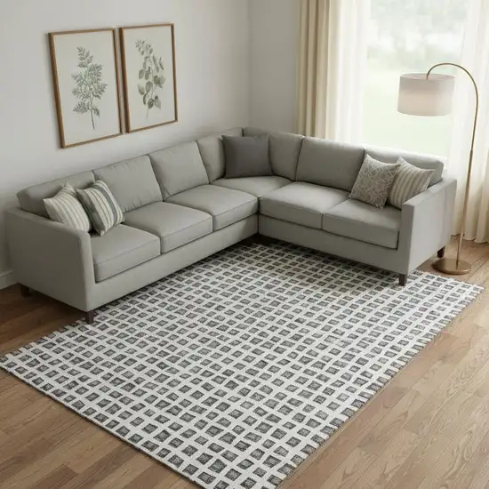 Gray And Silver Geometric Washable Area Rug With UV Protection Photo 1