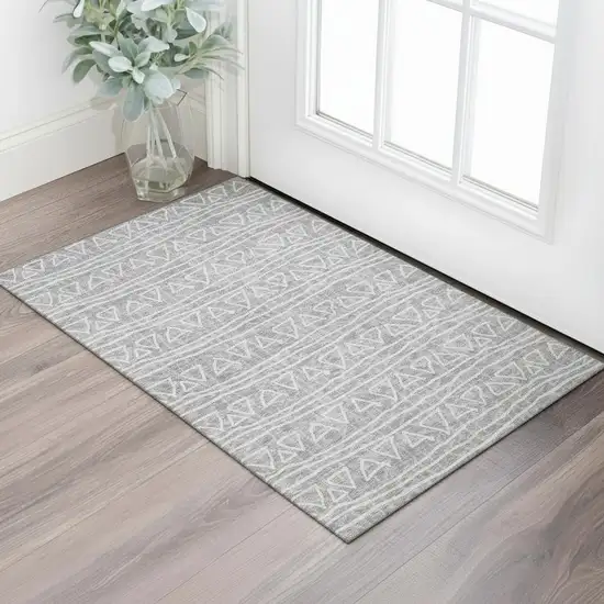 Gray And Silver Geometric Washable Area Rug With UV Protection Photo 1