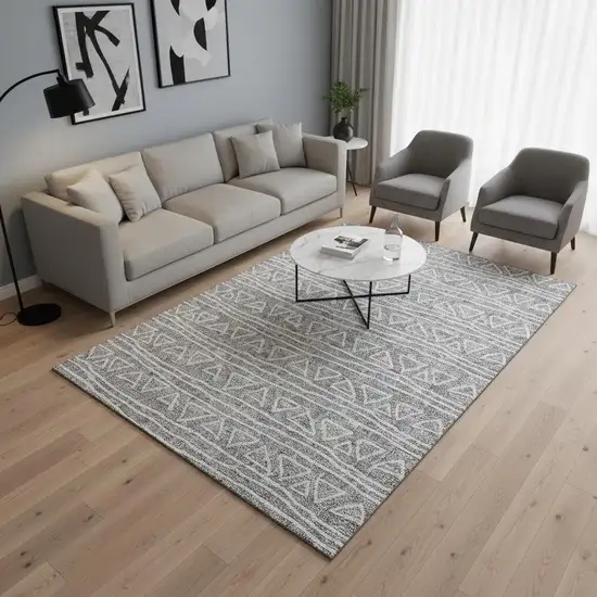 Gray And Silver Geometric Washable Area Rug With UV Protection Photo 2